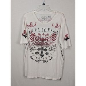 Affliction Live Fast Tried True Graphic Print Distressed T-Shirt Men's Size 2XL